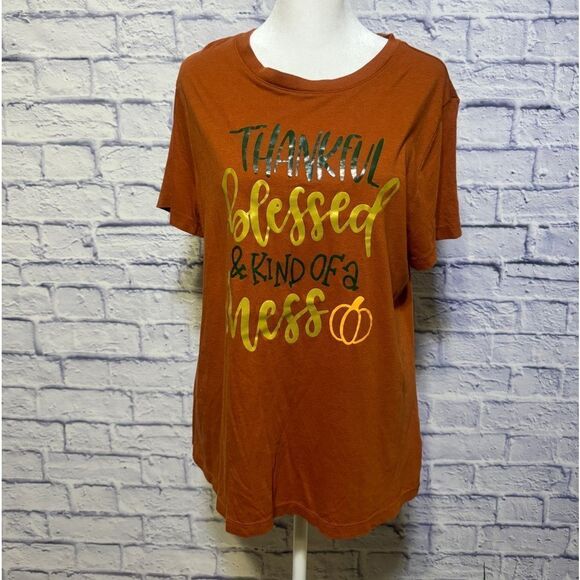 Thankful Blessed & Kind Of A Mess, Thankful Shirt, Thanksgiving Shirt,  Pumpkin - Picture 1 of 6